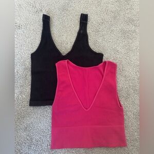 Nikibiki Ribbed Tank Tops Crop Tops Distressed Black and Hot Pink One Size